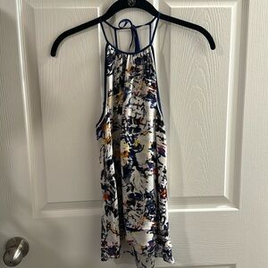 Parker NY Silk White Blue Black Multi Floral Silk Top Tank Size XS